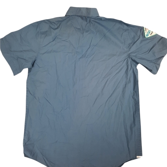 NWT Gap Kids Button‎ Down Bumper Car Captain Patch Shirt Grayish Blue XXL Boys - Picture 7 of 7